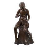 Elna Sophie C. Steen-Hertel (1872-1947) bronze sculpture of a naked boy with kitten, signed.