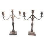 Good pair of antique Sheffield plated candelabra in the Adam Classical manner