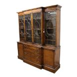 George III style mahogany two-height break front bookcase