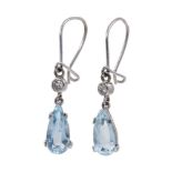 Pair of aquamarine and diamond pendant earrings