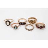 Six gold and gem set dress rings