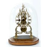 Victorian skeleton clock with single fusee movement, anchor escapement, striking on a bell (bell now