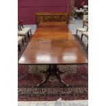 George III mahogany triple pedestal dining table with two leaves