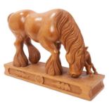 Manner of Robert Mouseman Thompson: Carved oak sculpture of a heavy horse and foal