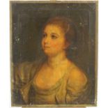 19th century French School oil on canvas- half length portrait of a young lady, unframed. 47 x 38cm.