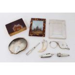 Group of objets d'vertu to include Victorian mother of pearl visiting card case, Victorian tortoises