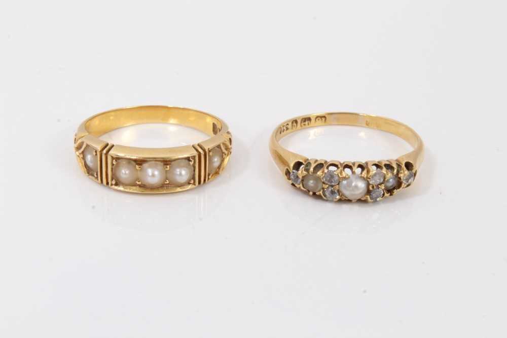 Victorian pearl and diamond ring and four other gold and gem set rings (5) - Image 2 of 3