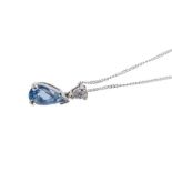 Aquamarine and diamond pendant on chain