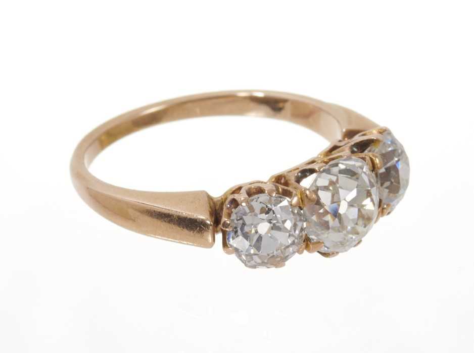 Old cut diamond three stone ring - Image 2 of 3
