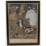 Late 18th century coloured aquatint depicting The Prodigal Son