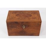 George III satinwood and marquetry inlaid tea caddy, with sprig inlaid hinged top enclosing twin lid