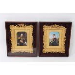 Pair of fine quality overpainted portrait photographs of a military officer and his wife (2)