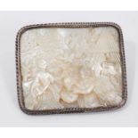 Fine 18th century carved mother of pearl box lid converted to a brooch