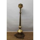 Early 20th century brass and pottery telescopic tall floor standing lamp