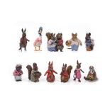 Eleven cold painted bronze figures of Beatrix Potter characters