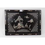 Pair of 19th century Chinese ebonised and mother of pearl inlaid plaques