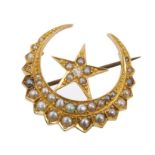 Victorian crescent moon and star brooch