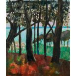 *John Hanbury Pawle (1915-2010) oil on board- Woodland scene overlooking the beach, signed, 61cm x 5