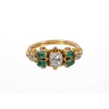 Early Victorian diamond and emerald ring