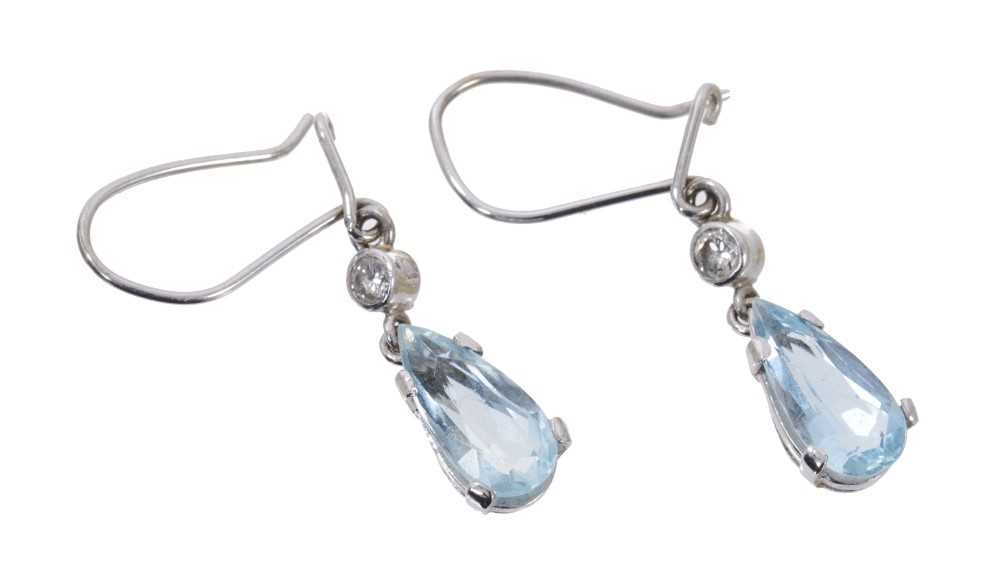 Pair of aquamarine and diamond pendant earrings - Image 2 of 2