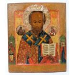 St Nicholas of Myra, 18th Century Russian polychrome painted Icon