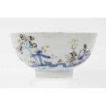 Chinese Nanking cargo porcleain bowl, decorated in underglaze blue and enamels with a landscape scen