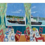 *John Hanbury Pawle (1915-2010) oil on board- Seine Series 3. From the Restuarant at Bouille, signed