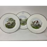 Set of three Crown Staffordshire porcelain hunting decorated plates