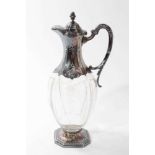 Early 20th century French cut glass claret jug with silver plated mounts by Orfevrerie Ercuis