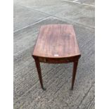 George III inlaid mahogany oval Pembroke table with single drawer, on sqaure taper legs terminating