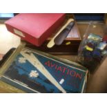 Vintage games including Tritactics, and Aviation, cased cutlery set, other items