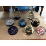 Eight assorted 20th century glass paperweights
