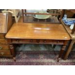 Good quality Victorian mahogany writing table with two drawers on turned and reeded legs 117 cm
