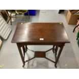 Edwardian inlaid mahogany occasional table, one other two tier occasional table, inlaid stool with p
