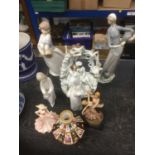 Continental porcelain including four Lladro figures, together with a decorative vase, Coalport figur