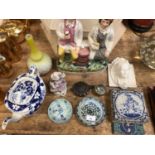 Group of 19th century and other ceramics including chinese pottery dishes, tiles and other pieces