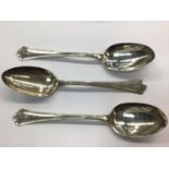 Three silver tablespoons (stamped sterling) by Shreve & Co, all with engraved 'M' monogram