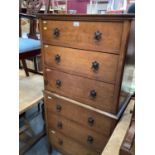 1920s oak tall boy chest of six graduated drawers with iron handles 73 cm wide, 145 cm high, 41 cm d