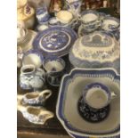 Assorted 19th century and later blue and white to include Spode Italian pattern
