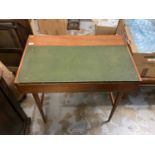 1960s mahogany desk with leather lined top, drawer below on taper legs 84 cm