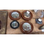 Four Prattware pot lids, including Derby Day, Rifle Contest Wimbledon 1865, Hide And Seek, and a bea