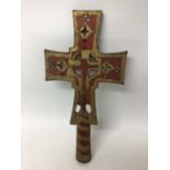 Decorative processional cross with gilt and painted decoration