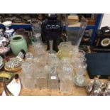 Cut glass decanters, vases and other glassware