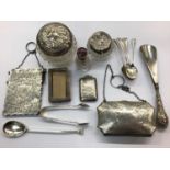 Small group of antique silver items to include a Victorian silver card case by George Unite, Victori