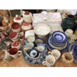 Poole breakfast tea set, blue and white ceramics, Art pottery, animal ornaments and set six wine gla