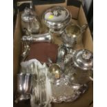 Quantity of silver plate, including a four piece tea and coffee service, cutlery, wine cooler, etc