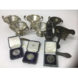 Group of silver to include trophies, sauceboat, sugar caster etc