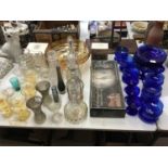 Victorian cut glass decanter and others, blue glassware and sundry glassware