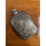 Early Victorian silver hip flask with all over engraved foliate decoration and monogram, (London 183
