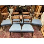Set of six Regency mahogany dining chairs with reeded bar backs, upholstered seats and ring turned l